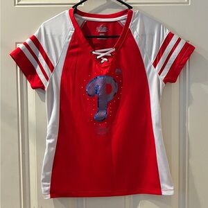 Philadelphia Phillies Majestic Red and White Women's Jersey Shirt Medium